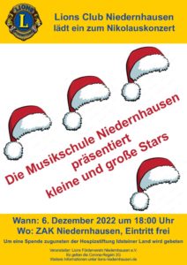 Lions Club Niedernhausen lädt ein zum Nikolauskonzert